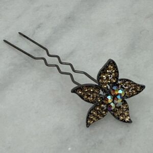 Amber Rhinestone Flower Hair Pin
